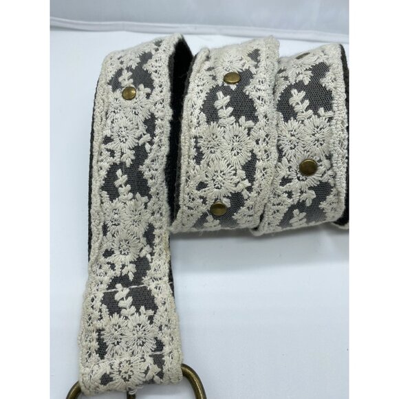 Green Beige Lace Women's Canvas Belt with Rivets Size 11 41.5" End2End x 1.75" - Picture 2 of 12